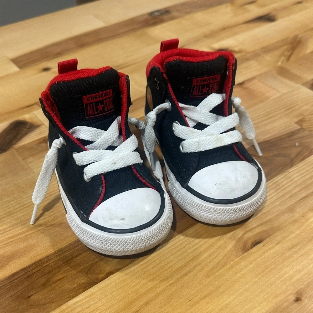 Converse Kids Black and Red High-Top Sneakers